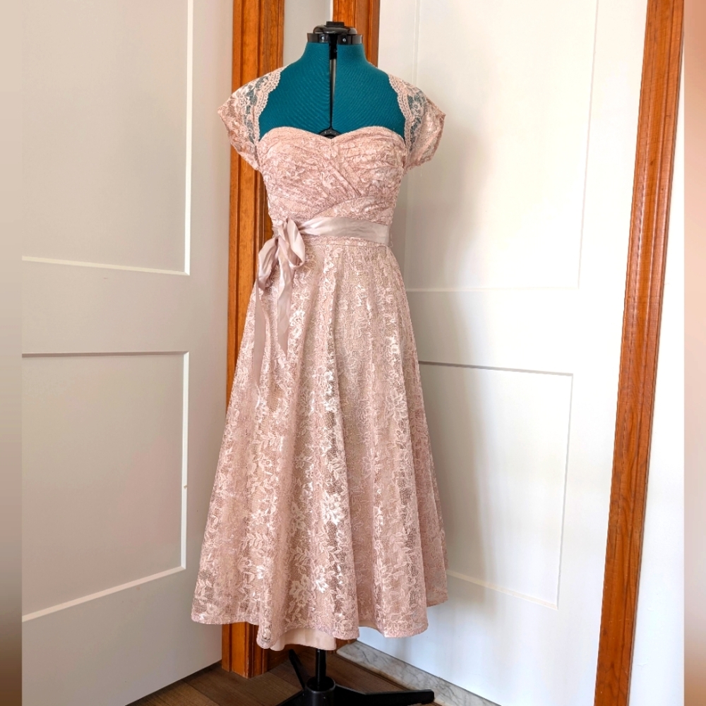 RARE ✨ Adrianna Papell - Vintage Tea Length Lace Gown (Blush - Size 6)